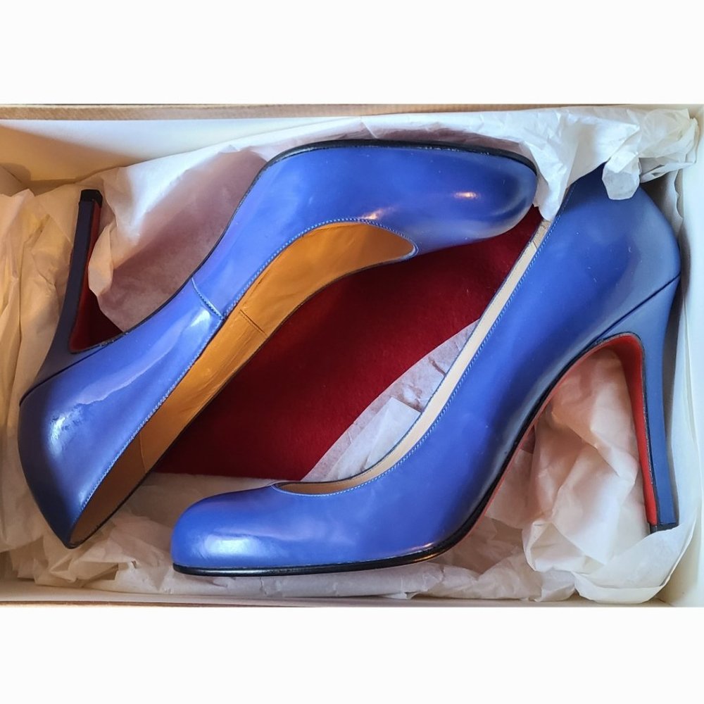 New CHRISTIAN LOUBOUTIN 36 Electric Blue Patent Leather Simple 100 Pumps